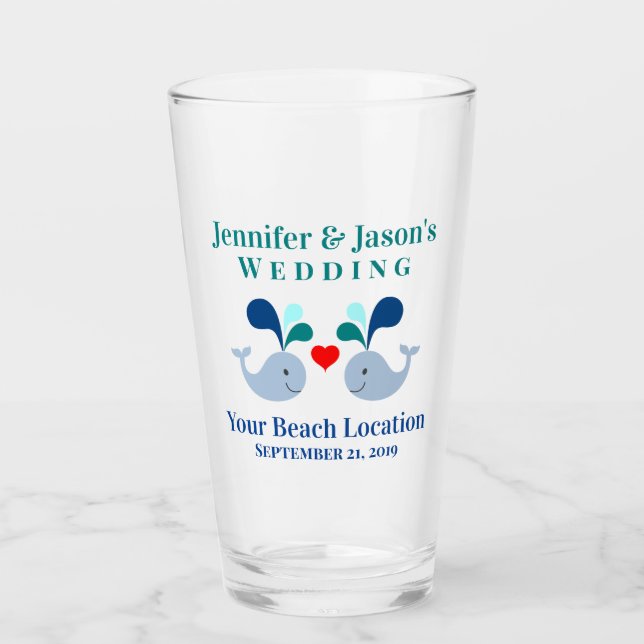 Wedding Whale Tropical Beach Destination Pint Glass (Front)