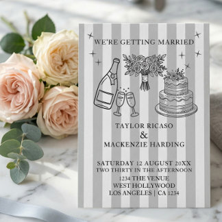 Wedding Whimsical Doodles Grey and White Invitation