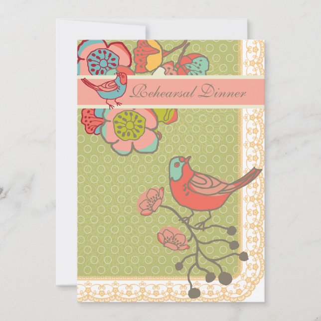 Wedding Whimsy Birds Rehearsal Dinner Card (Front)