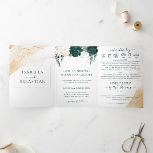 Wedding White All in one set Emerald Green Roses