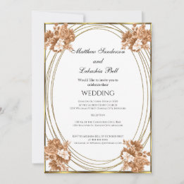Wedding White Autumn Colors Flowers Gold Invitation