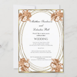 Wedding White Autumn Colors Flowers Gold Invitation