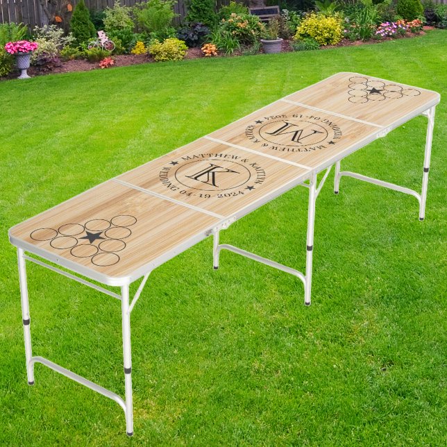 Wedding White Bamboo Name & Star Beer Pong Table (Creator Uploaded)