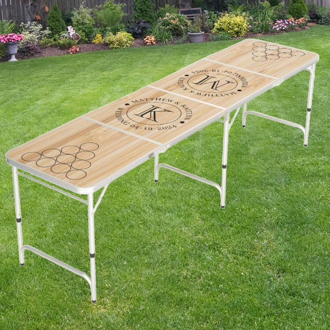 Wedding White Bamboo with Name & Initials Beer Pong Table (Creator Uploaded)