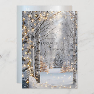 Wedding White Birch Trees Snow Pretty Lights Invitation