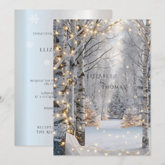 Wedding White Birch Trees Snow Pretty Lights Invitation