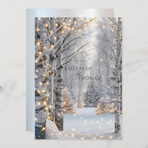  Wedding White Birch Trees Snow Pretty Lights  Invitation