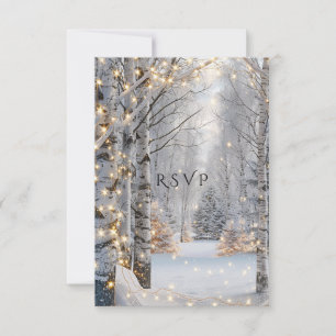 Wedding White Birch Trees  Snow Yellow Lights  RSVP Card