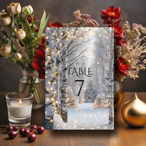  Wedding White Birch Trees  Snow Yellow Lights  Table Number