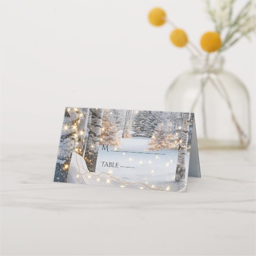  Wedding White Birch Trees Winter Pretty  Lights  Place Card