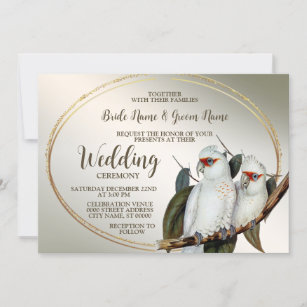 Wedding White Birds Cockatoo Green Leaves Rustic Invitation