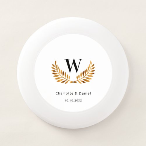 Wedding white black gold laurel wreath monogram Wham_O frisbee