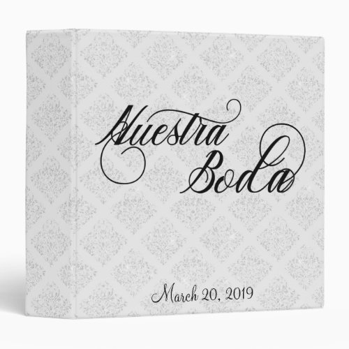 Wedding White Damask Nuestra Boda Spanish 3 Ring Binder