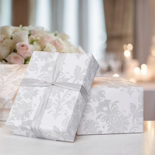 Wedding White Damask Simple Elegance Floral Wrapping Paper