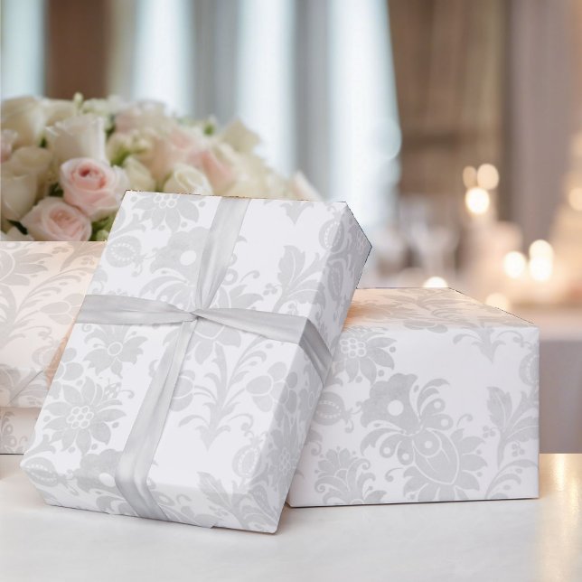 Wedding White Damask Simple Elegance Floral Wrapping Paper (Creator Uploaded)