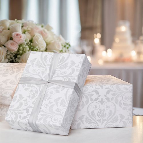 Wedding White Damask Simple Elegance Rose Wrapping Paper
