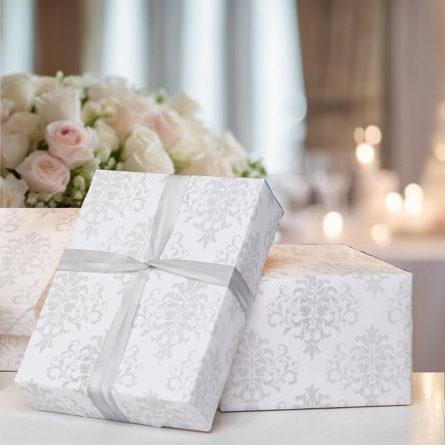 Wedding White Damask Simple Timeless Elegance Wrapping Paper (Creator Uploaded)