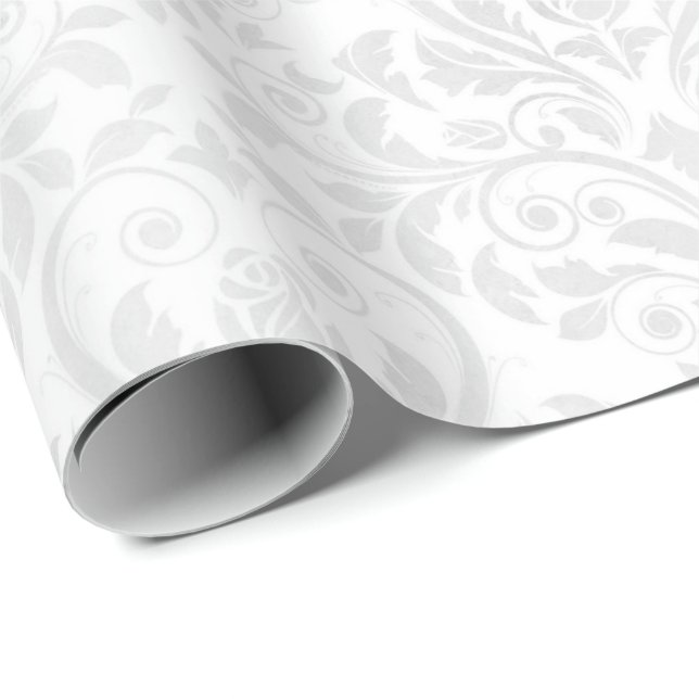 Wedding White Damask Stylized Heart & Rose Wrappin Wrapping Paper (Roll Corner)
