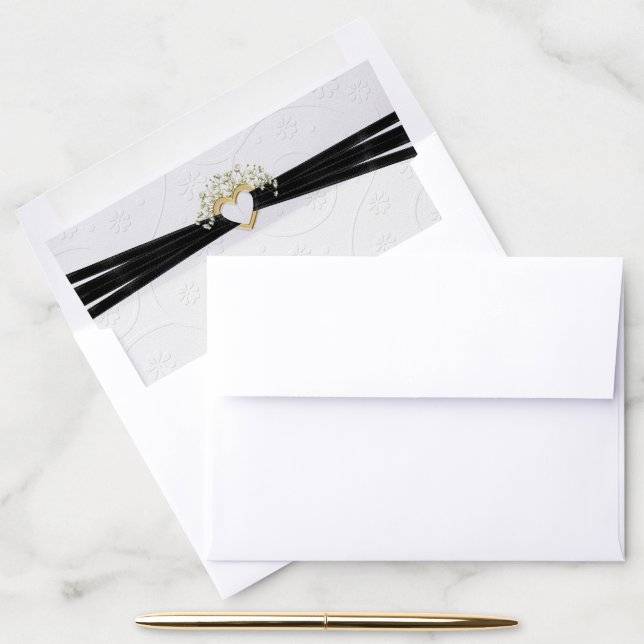 Wedding White Embossed Floral with Heart Envelope Liner (Desk)