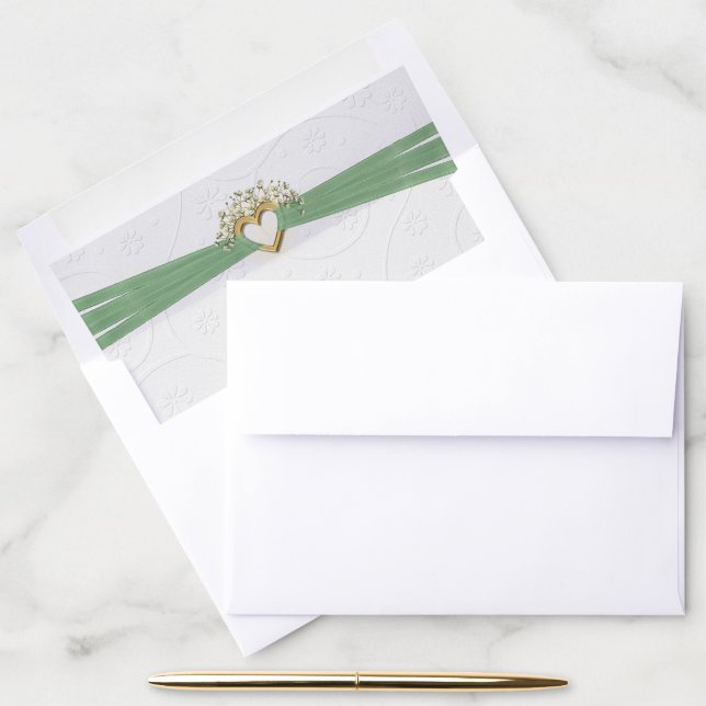 Wedding White Embossed Floral with Heart Envelope Liner (Desk)