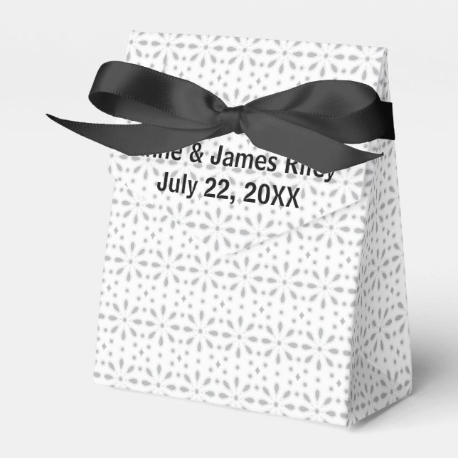 Wedding White Eyelet on Silver Background Favor Boxes (Front Side)