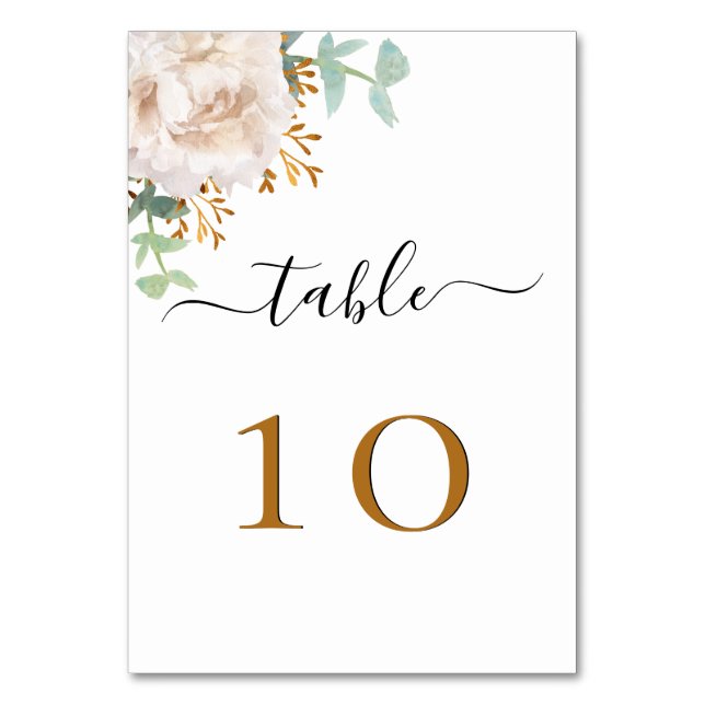 Wedding white floral eucalyptus greenery  table number (Front)