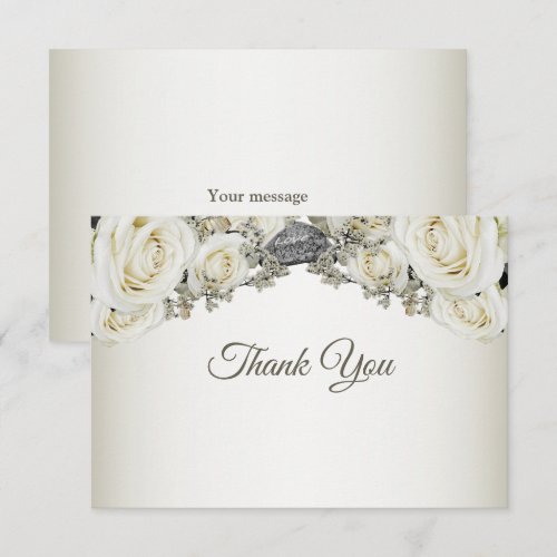 Wedding White Floral Greenery Beige Elegant Modern Thank You Card