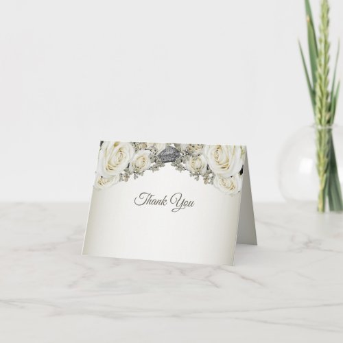 Wedding White Floral Greenery Party Elegant Modern Letterpress Thank You Card