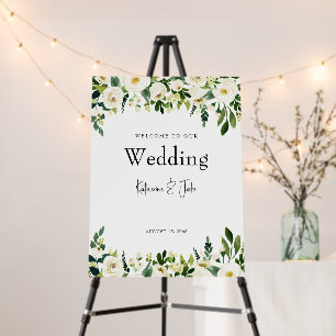 Wedding White Floral Modern Font Welcome Sign