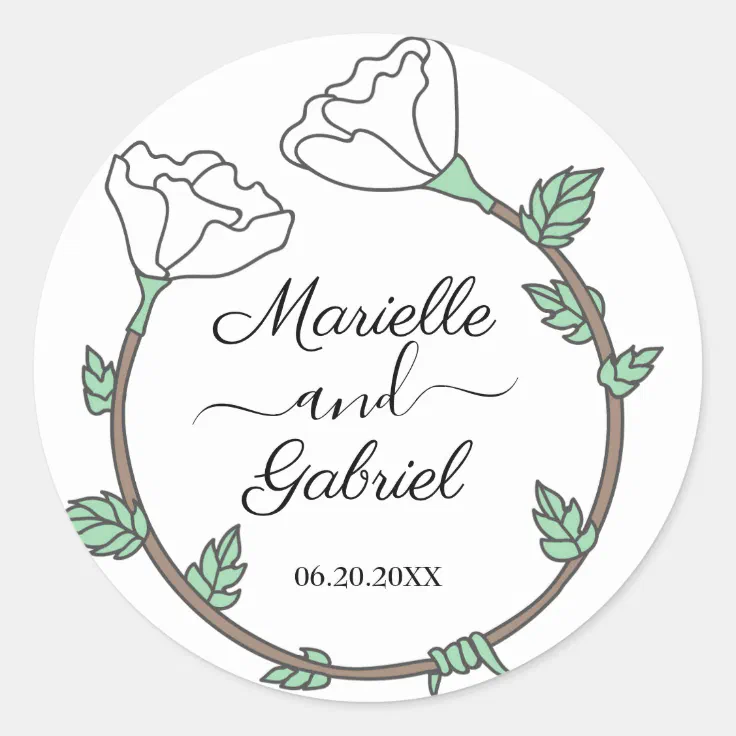 Wedding White Floral Ring Wedding Classic Round Sticker | Zazzle