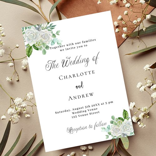 Wedding white florals greenery elegant luxury invitation