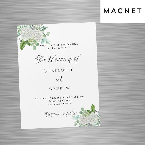 Wedding white florals greenery elegant luxury magnetic invitation