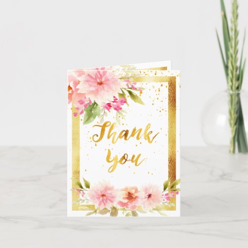 Wedding white gold blush pink floral photo thank you card
