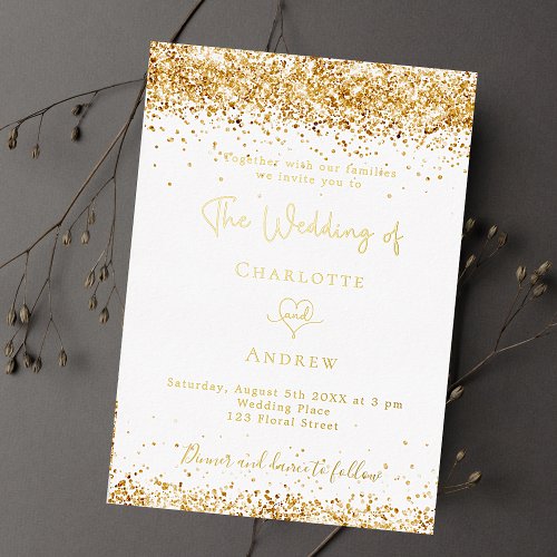 Wedding white gold glitter luxury foil invitation