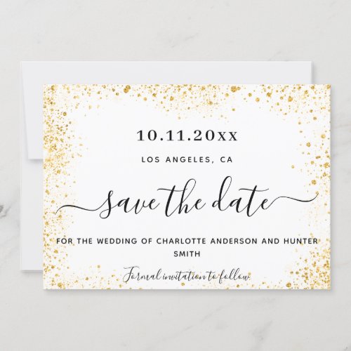 Wedding white gold glitter save the date