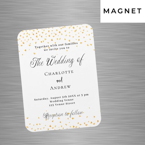 Wedding white gold hearts luxury invitation magnet