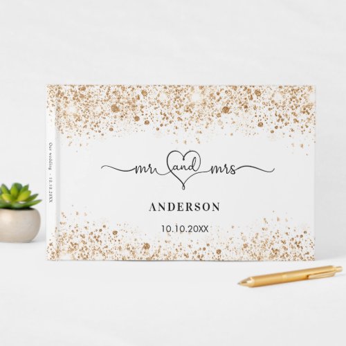 Wedding white gold mr mrs heart guest book