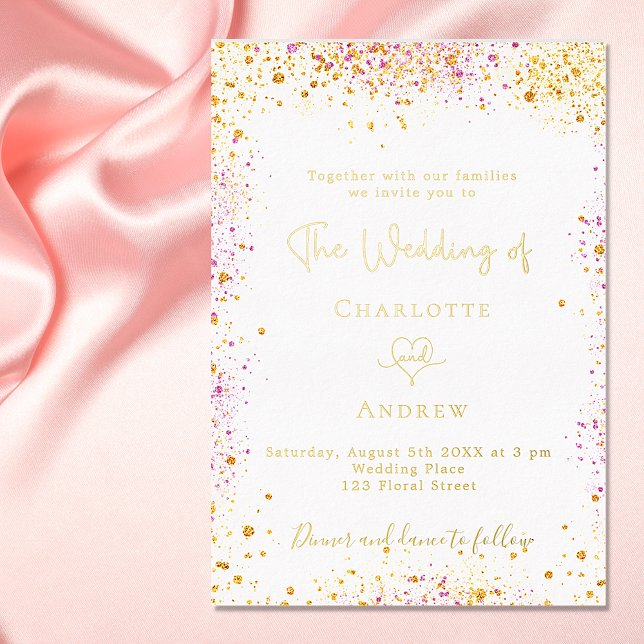 Wedding white gold pink glitter luxury foil invitation (Creator Uploaded)