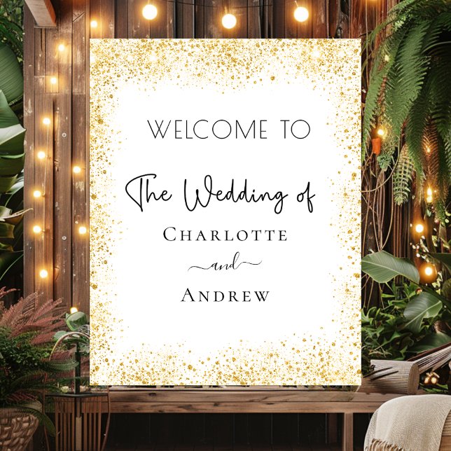 Wedding white gold sparkles welcome poster (Creator Uploaded)
