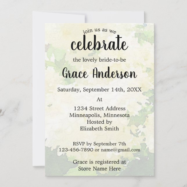 Wedding-White Hydrangeas Bridal Shower Invitation (Front)