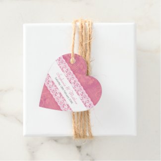 Wedding white lace on salmon pink  favor tags