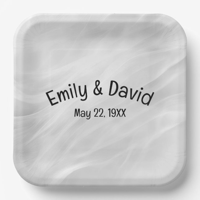 Wedding White Marble Abstract Paper Plates (Front)