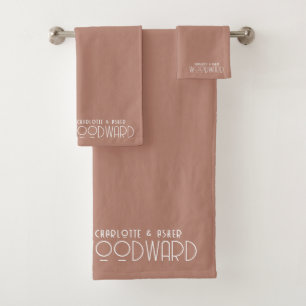 Wedding White Monogram Newlyweds Cocoa Brown Bath Towel Set