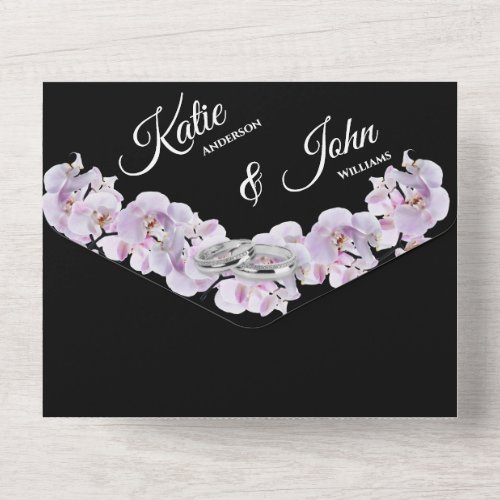 Wedding White Orchids on Black_Photo_QR code_  All In One Invitation