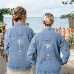 Wedding White Palm Tree Personalized Bride Denim Jacket<br><div class="desc">This fun tropical palm tree denim jacket with the words "The Bride" in white is perfect for a tropical beach destination or outdoor wedding! Personalize it with your name and phrase on the back.</div>