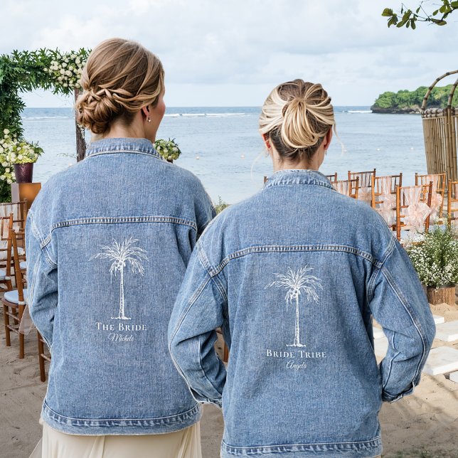 Wedding White Palm Tree Personalized Bride Denim Jacket (Creator Uploaded)