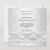 Wedding White Pearl Lace Damask Diamond Silver Invitation (Back)