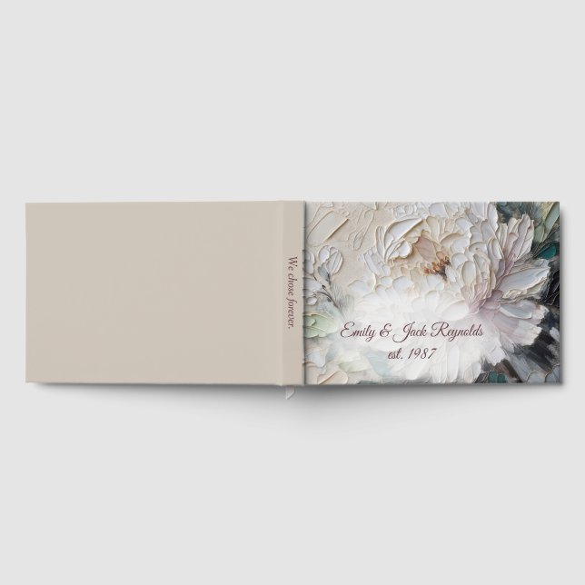 Wedding White Peony Abstract Impasto Painting  Guest Book (Full)
