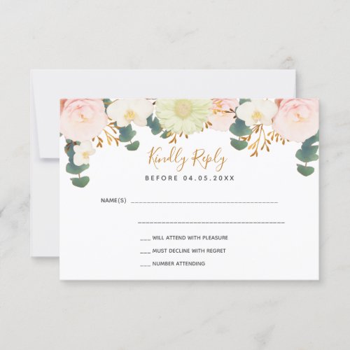 Wedding white pink flowers greenery RSVP