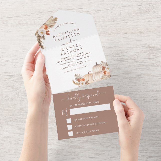 Wedding White Pumpkins Boho Terracotta All In One  All In One Invitation (Tearaway)